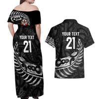 New Zealand Indigenous-Maori Rugby Custom Couples Matching Off Shoulder Maxi Dress and Hawaiian Shirt LT9 - Polynesian Pride