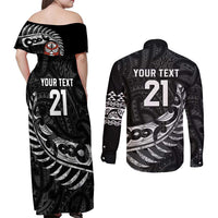 New Zealand Indigenous-Maori Rugby Custom Couples Matching Off Shoulder Maxi Dress and Long Sleeve Button Shirt LT9 - Polynesian Pride