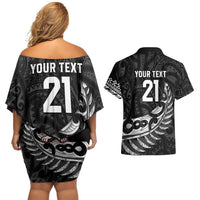 New Zealand Indigenous-Maori Rugby Custom Couples Matching Off Shoulder Short Dress and Hawaiian Shirt LT9 - Polynesian Pride