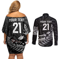 New Zealand Indigenous-Maori Rugby Custom Couples Matching Off Shoulder Short Dress and Long Sleeve Button Shirt LT9 - Polynesian Pride