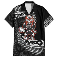 New Zealand Indigenous-Maori Rugby Custom Family Matching Off The Shoulder Long Sleeve Dress and Hawaiian Shirt LT9 Dad's Shirt - Short Sleeve Black - Polynesian Pride