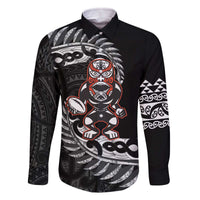 New Zealand Indigenous-Maori Rugby Custom Family Matching Off The Shoulder Long Sleeve Dress and Hawaiian Shirt LT9 Dad's Shirt - Long Sleeve Black - Polynesian Pride