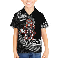 New Zealand Indigenous-Maori Rugby Custom Family Matching Off The Shoulder Long Sleeve Dress and Hawaiian Shirt LT9 Son's Shirt Black - Polynesian Pride