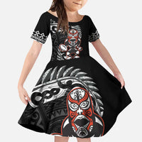 New Zealand Indigenous-Maori Rugby Custom Family Matching Off Shoulder Maxi Dress and Hawaiian Shirt LT9 Daughter's Dress Black - Polynesian Pride