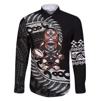 New Zealand Indigenous-Maori Rugby Custom Family Matching Puletasi and Hawaiian Shirt LT9 Dad's Shirt - Long Sleeve Black - Polynesian Pride