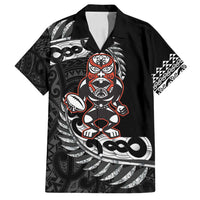 New Zealand Indigenous-Maori Rugby Custom Family Matching Tank Maxi Dress and Hawaiian Shirt LT9 Dad's Shirt - Short Sleeve Black - Polynesian Pride