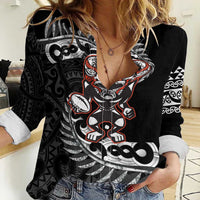 New Zealand Indigenous-Maori Rugby Custom Women Casual Shirt LT9 Female Black - Polynesian Pride