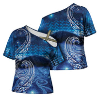 New Zealand Matariki Cross Shoulder Shirt Taniko Aramoana With Koru Galaxy Sky Night - Polynesian Pride