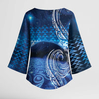 New Zealand Matariki Kimono Sleeve Blouse Taniko Aramoana With Koru Galaxy Sky Night - Polynesian Pride