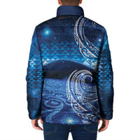 New Zealand Matariki Padded Jacket Taniko Aramoana With Koru Galaxy Sky Night - Polynesian Pride
