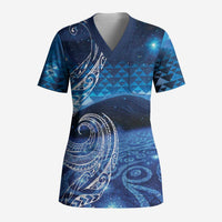 New Zealand Matariki Scrub Top Taniko Aramoana With Koru Galaxy Sky Night - Polynesian Pride