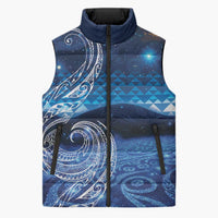 New Zealand Matariki Sleeveless Puffer Jacket Taniko Aramoana With Koru Galaxy Sky Night - Polynesian Pride