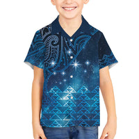 New Zealand Matariki Family Matching Off Shoulder Maxi Dress and Hawaiian Shirt Taniko Aramoana With Maori Galaxy Sky Night