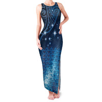 New Zealand Matariki Family Matching Tank Maxi Dress and Hawaiian Shirt Taniko Aramoana With Maori Galaxy Sky Night