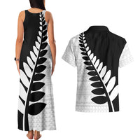 New Zealand Silver Fern Niho Taniwha Couples Matching Tank Maxi Dress and Hawaiian Shirt LT9 - Polynesian Pride