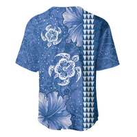 Blue Hibiscus Turle Baseball Jersey Hawaiian Style Tribal Tapa Pattern LT9 - Polynesian Pride