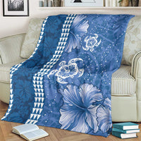 Blue Hibiscus Turle Blanket Hawaiian Style Tribal Tapa Pattern