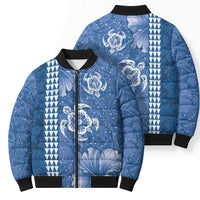 Blue Hibiscus Turle Bomber Puffer Jacket Hawaiian Style Tribal Tapa Pattern LT9 - Polynesian Pride