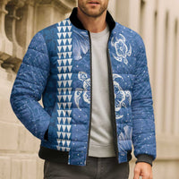 Blue Hibiscus Turle Bomber Puffer Jacket Hawaiian Style Tribal Tapa Pattern LT9 - Polynesian Pride