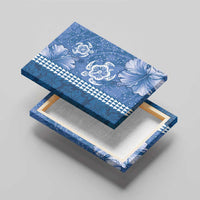 Blue Hibiscus Turle Canvas Wall Art Hawaiian Style Tribal Tapa Pattern