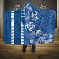 Blue Hibiscus Turle Hooded Blanket Hawaiian Style Tribal Tapa Pattern