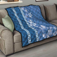 Blue Hibiscus Turle Quilt Hawaiian Style Tribal Tapa Pattern
