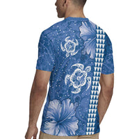 Blue Hibiscus Turle Rugby Jersey Hawaiian Style Tribal Tapa Pattern LT9 - Polynesian Pride