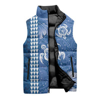Blue Hibiscus Turle Sleeveless Puffer Jacket Hawaiian Style Tribal Tapa Pattern LT9 - Polynesian Pride