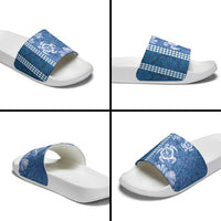 Blue Hibiscus Turle Slide Sandals Hawaiian Style Tribal Tapa Pattern - Polynesian Pride