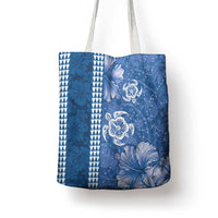 Blue Hibiscus Turle Tote Bag Hawaiian Style Tribal Tapa Pattern - Polynesian Pride