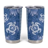 Blue Hibiscus Turle Tumbler Cup Hawaiian Style Tribal Tapa Pattern