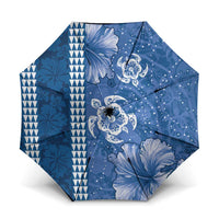 Blue Hibiscus Turle Umbrella Hawaiian Style Tribal Tapa Pattern - Polynesian Pride