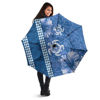 Blue Hibiscus Turle Umbrella Hawaiian Style Tribal Tapa Pattern - Polynesian Pride