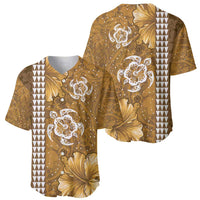 Gold Hibiscus Turle Baseball Jersey Hawaiian Style Tribal Tapa Pattern LT9 - Polynesian Pride