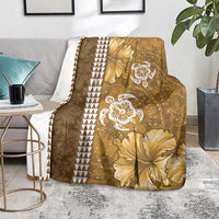 Gold Hibiscus Turle Blanket Hawaiian Style Tribal Tapa Pattern