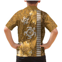 Gold Hibiscus Turle Family Matching Mermaid Dress and Hawaiian Shirt Hawaiian Style Tribal Tapa Pattern LT9 - Polynesian Pride