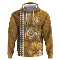 Gold Hibiscus Turle Hoodie Hawaiian Style Tribal Tapa Pattern