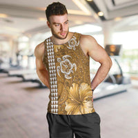 Gold Hibiscus Turle Men Tank Top Hawaiian Style Tribal Tapa Pattern
