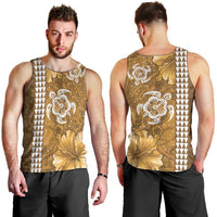 Gold Hibiscus Turle Men Tank Top Hawaiian Style Tribal Tapa Pattern