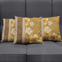 Gold Hibiscus Turle Pillow Cover Hawaiian Style Tribal Tapa Pattern - Polynesian Pride
