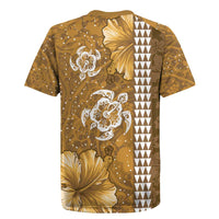 Gold Hibiscus Turle Rugby Jersey Hawaiian Style Tribal Tapa Pattern LT9 - Polynesian Pride