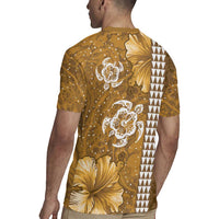 Gold Hibiscus Turle Rugby Jersey Hawaiian Style Tribal Tapa Pattern LT9 - Polynesian Pride