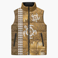 Gold Hibiscus Turle Sleeveless Puffer Jacket Hawaiian Style Tribal Tapa Pattern LT9 Unisex Gold - Polynesian Pride