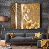 Gold Hibiscus Turle Tapestry Hawaiian Style Tribal Tapa Pattern LT9 Gold - Polynesian Pride
