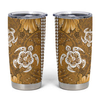 Gold Hibiscus Turle Tumbler Cup Hawaiian Style Tribal Tapa Pattern