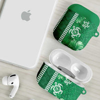 Green Hibiscus Turle AirPods Case Hawaiian Style Tribal Tapa Pattern LT9 - Polynesian Pride