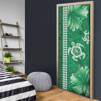 Green Hibiscus Turle Door Cover Hawaiian Style Tribal Tapa Pattern - Polynesian Pride