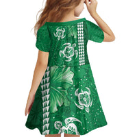 Green Hibiscus Turle Family Matching Off The Shoulder Long Sleeve Dress and Hawaiian Shirt Hawaiian Style Tribal Tapa Pattern