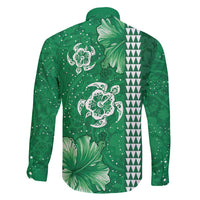 Green Hibiscus Turle Family Matching Off Shoulder Short Dress and Hawaiian Shirt Hawaiian Style Tribal Tapa Pattern