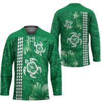 Green Hibiscus Turle Hockey Jersey Hawaiian Style Tribal Tapa Pattern - Polynesian Pride